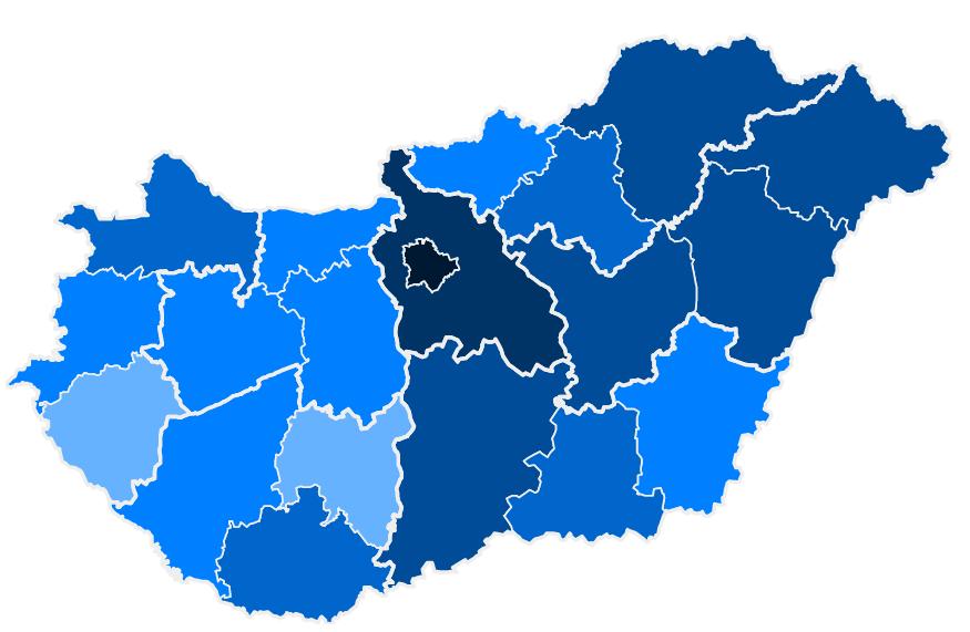 A szaktanácsadók földrajzi megoszlása (1634 fő) 92 44