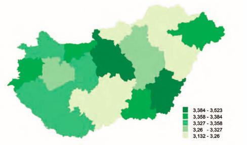 28. ábra: A megyei attitűd index értékei Magyarországon 28 Azaz a fenti ábra alapján látható, hogy a felelősség érzet az egyik legmagasabb a megyében, az attitűd kutatás összesített értéke alapján