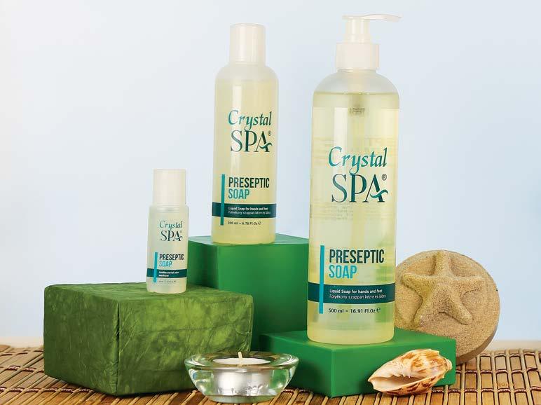 ESZTÉTIKAI PEDIKŰR Tisztítás/Fertőtlenítés PRESEPTIC SOAP Tisztító szappan Farnesol - tisztító adalékkal Kímélő folyékony szappan lábra és kézre a selymes bőrért.