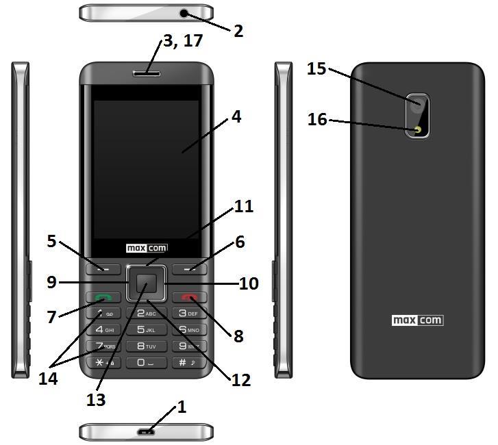 16 3. Gombok elhelyezkedése 1 MicroUSB/töltés csatlakozó 9 Gomb W balra 2