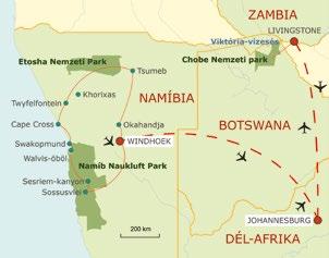 nap: Budapest - Windhoek Repülés dohai átszállással Namíbiába. Éjszaka a repülőn. 2. nap: Windhoek Érkezés a namíbiai fővárosba a déli órákban.