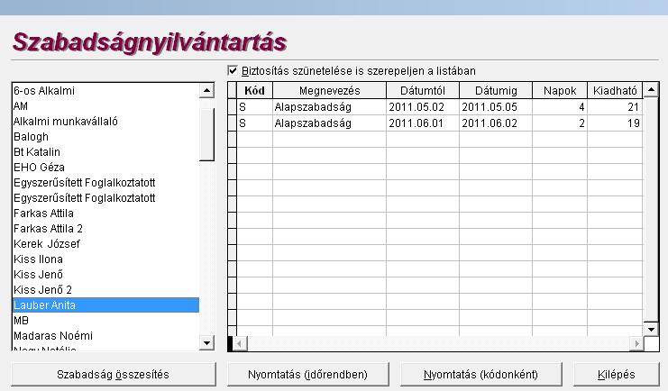 40 BÉRSZÁMFEJTÉS kinyomtatott listában.