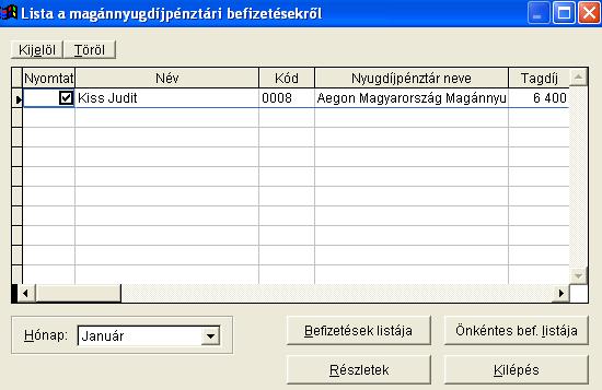A képernyő alján található listából kiválasztható a nevük előtt található jelölőnégyzet segítségével, hogy mely dolgozók bérét szeretnénk lekönyvelni.