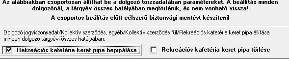 Kozmetika/Csoportos adatmódosítás/csoportos törzsadatparaméter beállítás: A Kozmetika/Csoportos adatmódosítás/csoportos törzsadatparaméter beállítása menüpontba lépve a dolgozó törzsadatában a