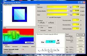 Uw számítása szabványos tényezők alapján U F = 1,1 W/m 2 K U G = 1,0 W/m 2 K