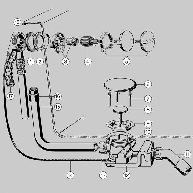 Lefolyók/túlfolyók fürdőkádakhoz Szerelvények kádtöltő funkcióval áttekintés Rotaplex Trio Visign RT3 / RT5-alkatrészek 3 3 48 ábra.