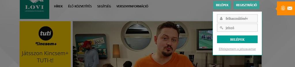 Ezzel a regisztráció befejeződött, most már beléphet a rendszerbe. Belépés a rendszerbe Ha a Belépek menüpontra kattint, megjelenik a belépési űrlap, mellyel beléphet a bet.lovi.hu rendszerbe.