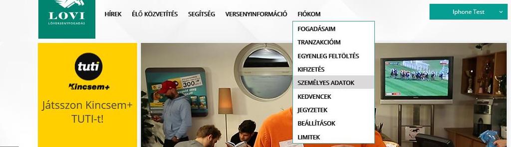 Személyes adatok menüpont E menüpontban megtekintheti a regisztráció során megadott adatait, valamint feltöltheti a személyazonosító okmányának fényképes másolatát, és a bankszámlaszám fényképes