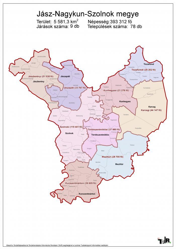térkép: A Karcagi járás elhelyezkedése a megye járási rendszerében