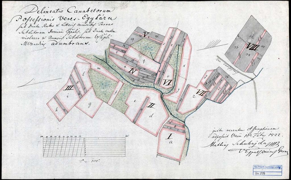 109 99. VPGL. 94. 1. Schuhajda, Mathias geom. 1822 2. Delineatio Canabetorum Possessionis Veres Egyháza. 3.