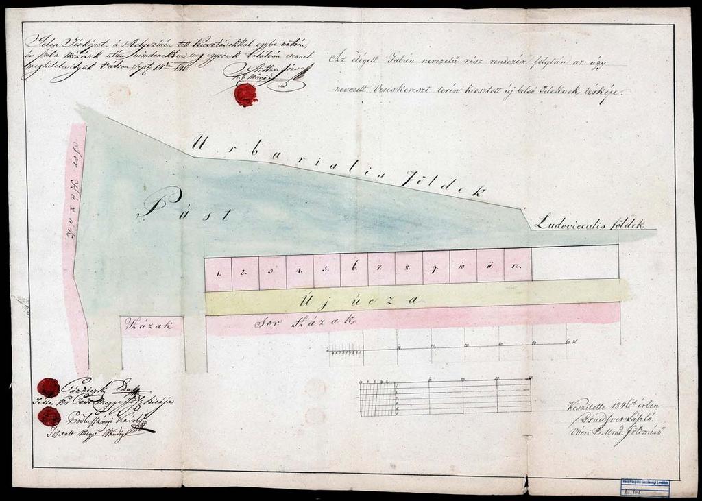 126 113. VPGL. 108. 1. Braidsver, László urad. földm. 1846 2. Az elégett Tabán neveztü rész rendezése folytan az úgy nevezett Vereskereszt terén kiosztott új belső Telkek térképe. 3.