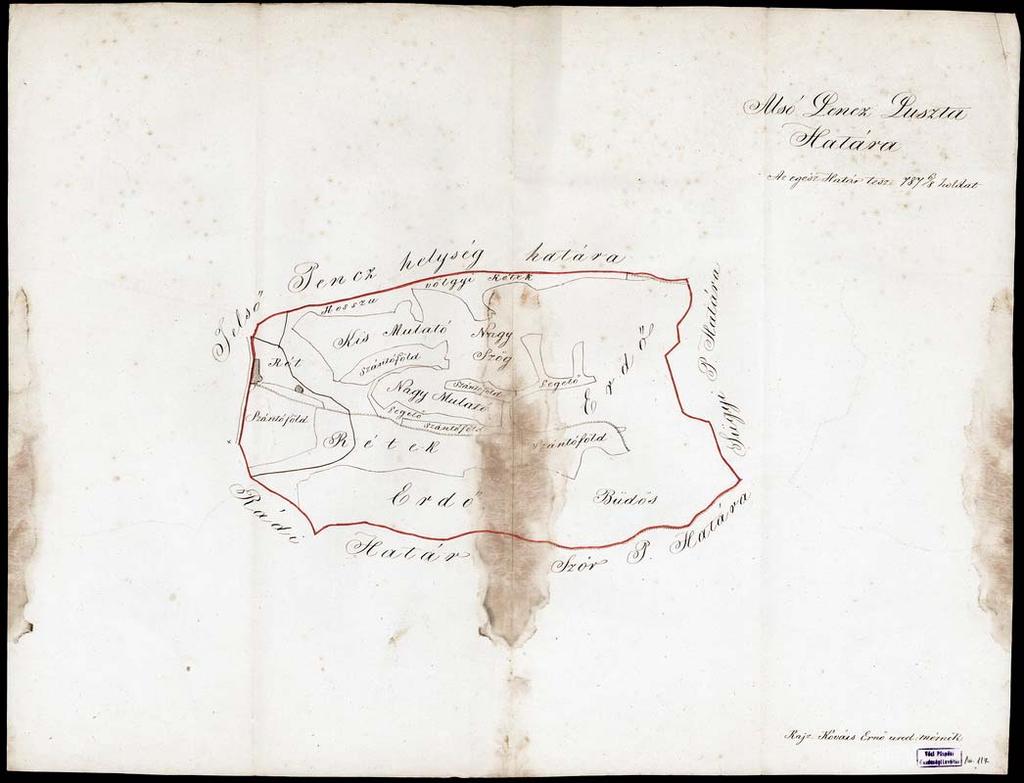 135 122. VPGL. 117. 1. Kovács, Ernő urad. mérn. [XIX. szd.] 2. Alsó Pencz Puszta határa. 3. Penc (Nógrád m.