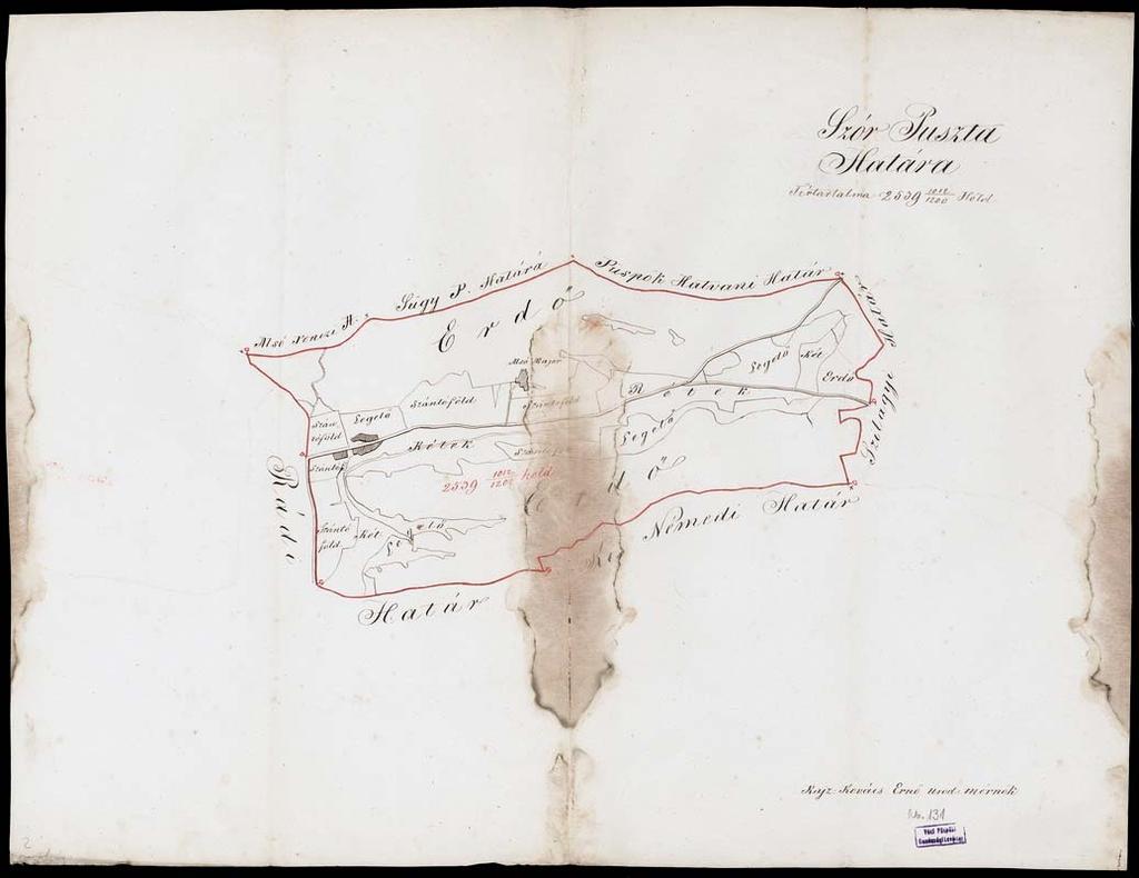 149 136. VPGL. 131. 1. Kovács, Ernő urad. mérn. 1865 2. Szór Puszta Határa. 3. Szór (Pest m.
