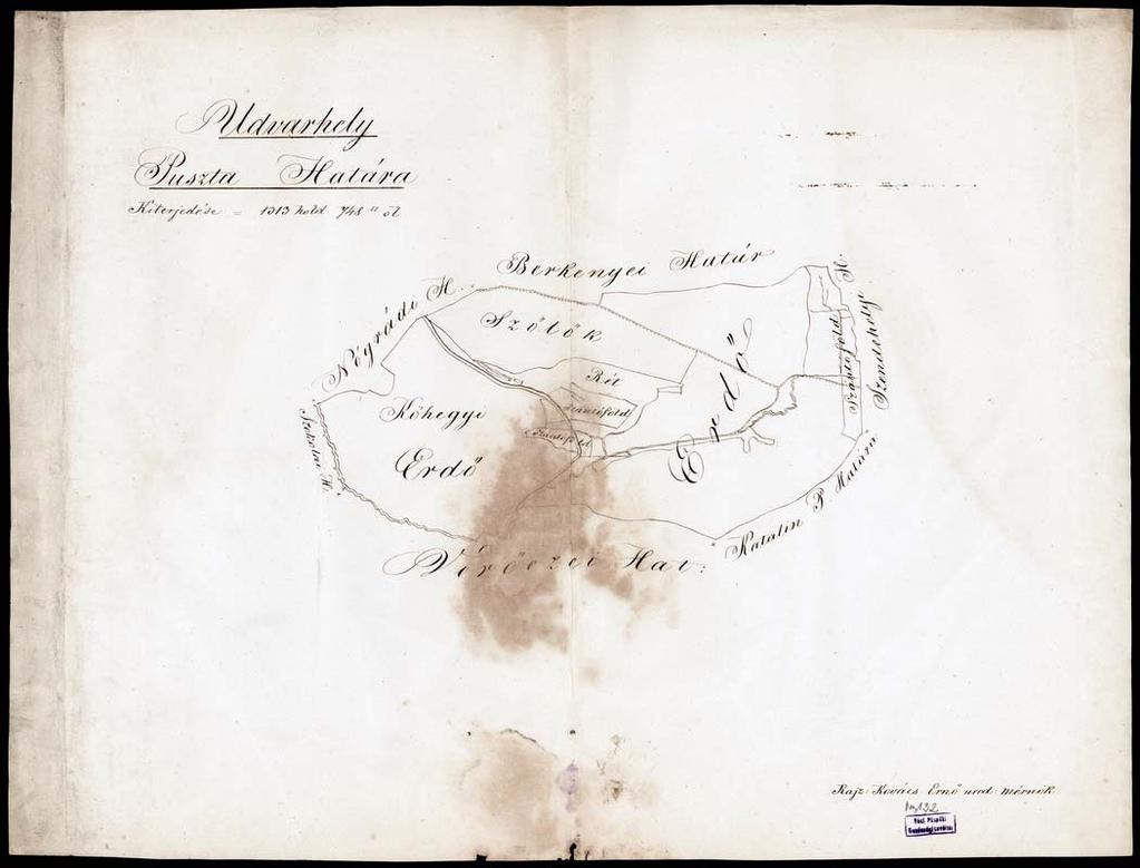 150 137. VPGL. 132. 1. Kovács, Ernő urad. mérn. 1865 2. Udvarhely Puszta Határa. 3. Udvarhely puszta (Nógrád m.) részletes térképe.