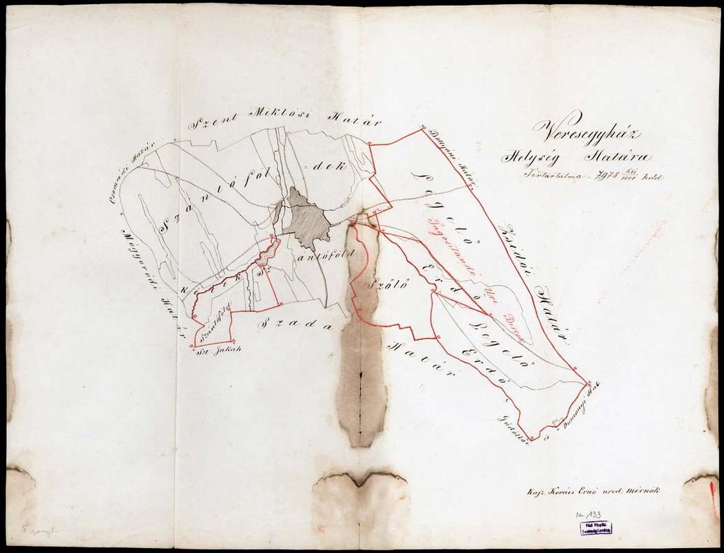151 138. VPGL. 133. 1. Kovács, Ernő urad. mérn. 1865 2. Veresegyház Helység Határa. 3. Veresegyháza (Pest m.