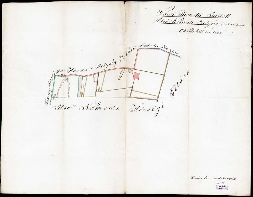 154 141. VPGL. 136. 1. Kovács, Ernő urad. mérn. 1863 2. Váczi Püspöki Birtok Alsó Némedi Helység Határában 1743 389/12000 hold területen. 3. Alsónémedi (Pest m.