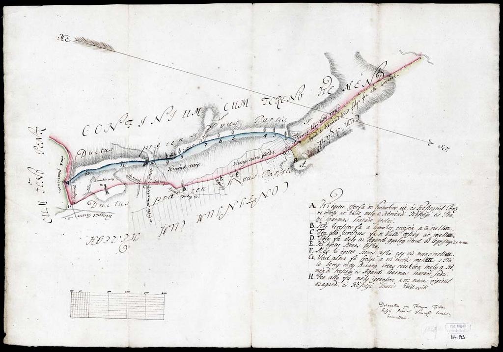 161 148. VPGL. 143. 1. Fidler, Thomas [XVIII. szd.] 2. 3. Keszeg, Kéménd (Pest m.) és Penc (Nógrád m.) közötti hármas-határt ábrázoló térkép. 4.