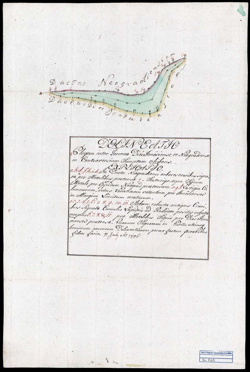 33 23. VPGL. 20. 1. Virágh, Franciscus geom. 1806 2. Delineatio Plaga inter Terrena Diós Jenőviense et Neogradiense in Controversiam Sumptam exhibens. 3.