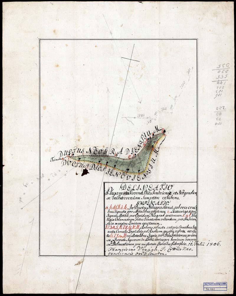 34 24. VPGL. 21. 1. Virágh, Franciscus geom. 1806 2. Delineatio Plagam inter Terrena Diós Jenőviense et Neogradiense in Controversiam Sumptam exhibens. 3.