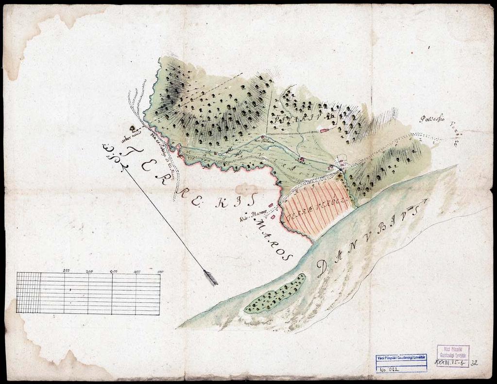 45 35. VPGL. 32. 1. sa. [XVIII. szd.] 2. Mappa terrenum Possessionis Episcopatus Vaciensis a terreno Camerae H. A. subjecto Kismaros distinguens. 3. Kismaros (Nógrád m.