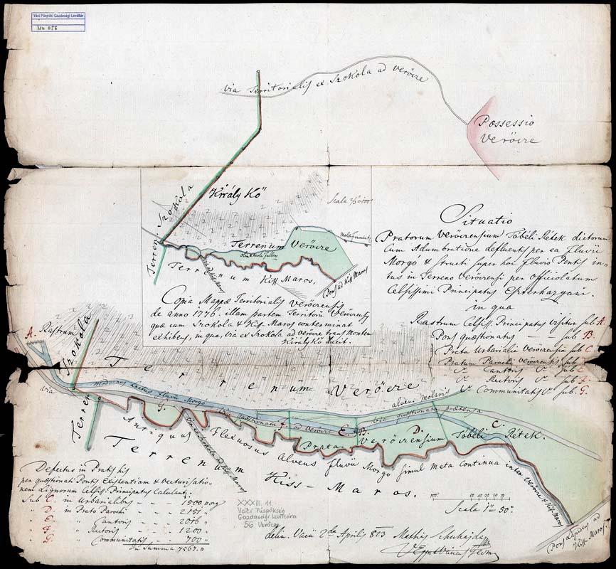 69 59. VPGL. 56. 1. Suhajda, Mathias geom. 1823 2. Delineatio Pratorum Verőczensium Tóbéli Rétek dictorum. 3. Verőce (Nógrád m.) tóbéli rétek területének felmérési térképe az 1776.