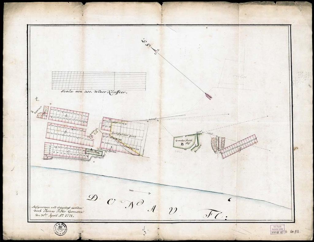 88 78. VPGL. 73. 1. Fidler, Thomas geom. 1771 2. Delineationis Transactionalis Fragmenta. 3. Vác (Pest m.) diadalkapu körüli részének rajza. 4.