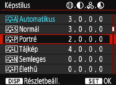 A A képjellemzők testreszabásan A képstílus testreszabható az egyes paraméterek, például az alapértelmezett [Képélesség] és [Kontraszt] beállítás módosításával.