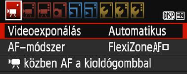 k Videofelvétel készítése Felvétel kézi expozícióval A videofelvétel zárideje, rekeszértéke és ISO-érzékenysége manuálisan szabályozható.
