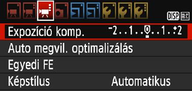 3 A menüfunkciók beállításai [k3] Expozíciókompenzáció Az expozíciókompenzáció mértéke csak ±3 lépésig látható a keresőben.