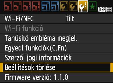 Praktikus funkciók 3 A fényképezőgép visszaállítása alapértékekren A fényképezőgép felvételkészítési funkciójának beállításai és a menübeállítások visszaállíthatók alapértelmezett értékeikre.