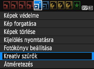 U Kreatív szűrők alkalmazása A következő kreatív szűrőket alkalmazhatja a képekre, melyeket aztán új képként menthet: Szemcsés fekete-fehér, Lágy fókusz, Halszemeffekt, Játékkamera effekt és Miniatűr