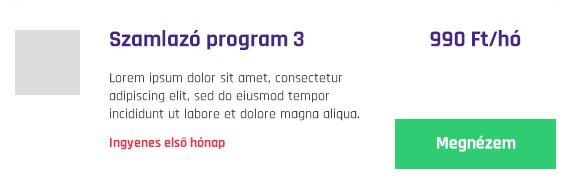 Funkciók Számlázóprogram aloldala Aktuális akció megjelenítési lehetősége (főoldalon és összehasonlítás oldalon a logó felett, saját aloldon, teszt eredménye aloldalon)