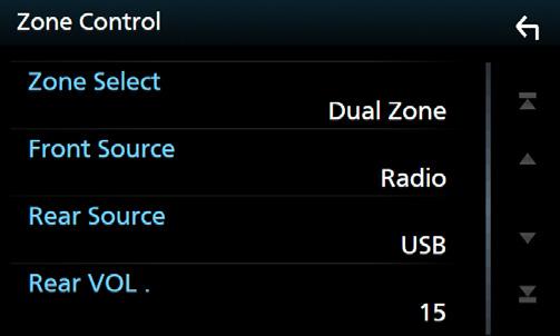 Audio vezérlése Zónavezérlés A jármű elülső és hátsó pozíciójához eltérő forrásokat rendelhet hozzá. 1 Nyomja meg a [MENU] gombot. hhmegjelenik a felugró menü. 2 Érintse meg az [Audio] gombot.