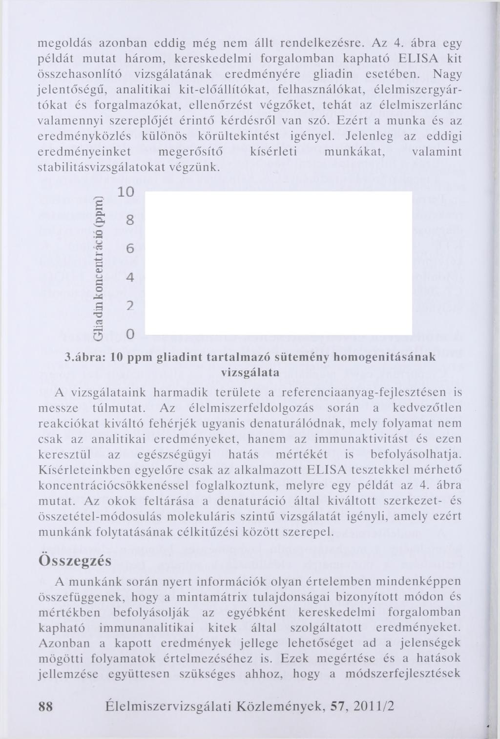 megoldás azonban eddig még nem állt rendelkezésre. Az 4. ábra egy példát mutat három, kereskedelmi forgalomban kapható ELISA kit összehasonlító vizsgálatának eredményére gliadin esetében.