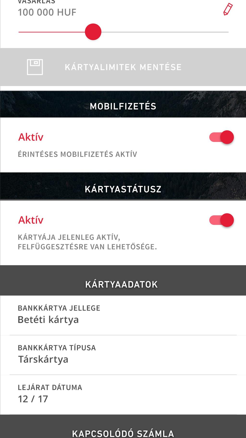 4 (KitKat) operációs rendszer Internetbank A szolgáltatás aktiválásának lépései: Érintse meg a bankkártyák megjelenítése gombot a főoldalon Válassza ki a Mastercard vagy Maestro típusú betéti- vagy