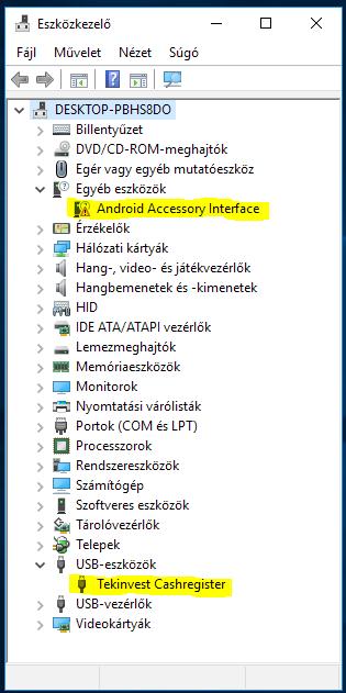 15.4 USB driver telepítése. Először csatlakoztatni kell a pénztárgépet a PC-hez és be kell kapcsolni.