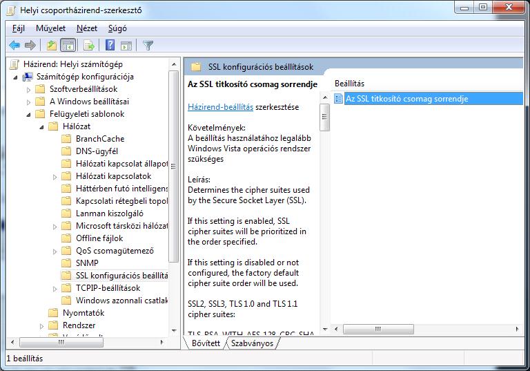 Windows Angol Windows Magyar Szabványos nézetben: A helyes SSL Order (egyetlen hosszú sorban, sortörések nélkül, ahogy a fenti ablak alsó felén is olvasható):