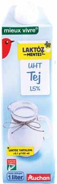 AUCHAN LAKTÓZMENTES UHT TEJ 1,5%, 1 l 299 Ft 199 Ft