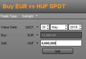 EUR HUF devizapár eladási árfolyamára kattintva indított kötjegy esetén tetszésünk szerint kitölthetjük vagy az eladni kívánt euró összegét, vagy azt a forint összeget, amelyet az euróért adni