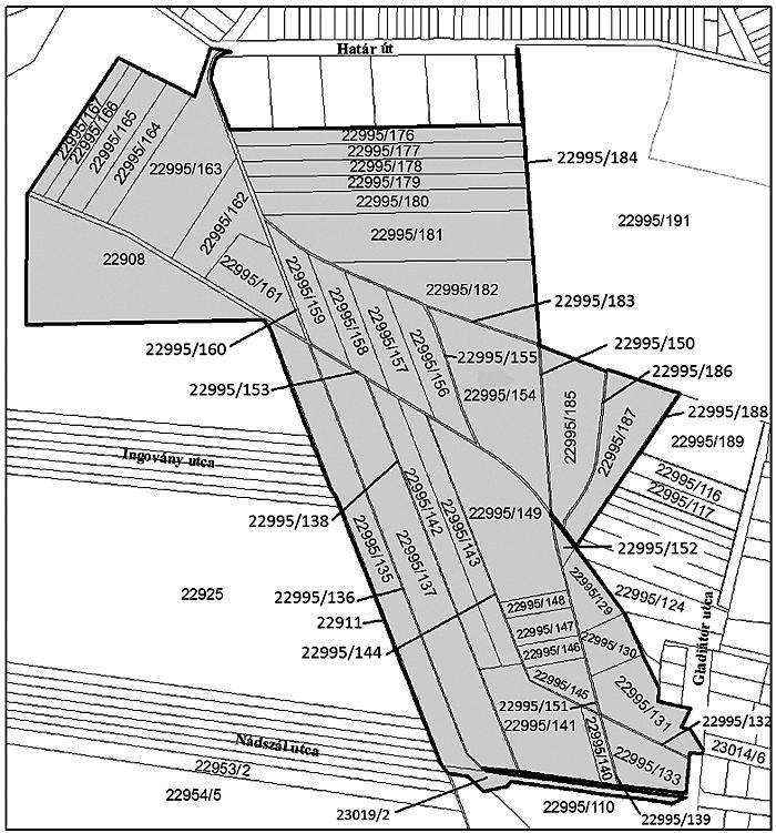 10.természeti a (22911) ingatlan-nyilvántartási helyrajzi számú ből 1617 m2 nagyságú rész: E649519-N247613, E649517-N247613 EOV koordináták által meghatározott vonaltól északnyugatra eső rész; a