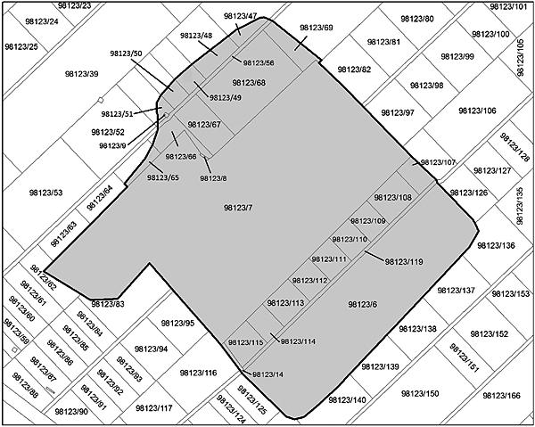 34.természeti a 098123/65 ingatlan-nyilvántartási helyrajzi számú ből 419 m2 nagyságú rész: E658800-N245271, E658792-N245256, E658769-N245228 EOV koordináták által meghatározott vonaltól délkeletre