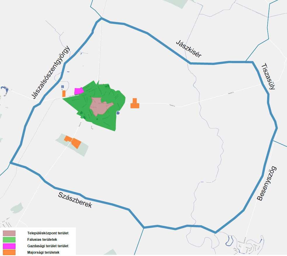 4. TELEPÜLÉSKÉPI SZEMPONTBÓL MEGHATÁROZÓ, ELTÉRŐ KARAKTERŰ TERÜLETEK (TAK felület LTK térkép felhasználásával) Jászladány belterületén két markánsan eltérő karakterű terület jelenik meg.