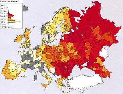 Európai morbiditási és mortalitási adatok 1990-1992 Előfordulás/100.000 lakos Nők Sans S. Kesteloot H.,Kromhaut D.