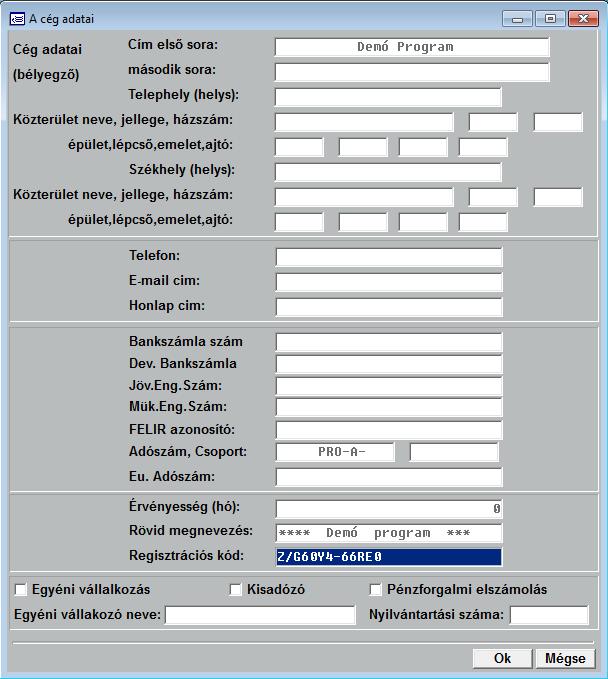 22.4 A cég adatai Itt állíthatja be a számlázáshoz