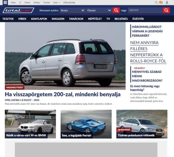 Rich media megoldások listaára Platform: desktop Felület: Totalcar teljes site Kreatív és napi listaár: XL layer 1 (max. 970x550 px, 8 mp): 1.100.