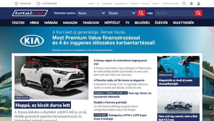 Kapubanner Platform: desktop Felület: Totalcar teljes site (kivéve: a szponzoráció a Népítéleten, a Belsőség blogon, illetve a mellékletek (dossziék) nyitó- és cikkoldalain nem jelenik meg.