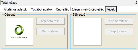 Képek A nyomtatványokon lehetőség van saját logó, illetve ha szükséges, akkor pecsét (bélyegző) megjelenítésére. A logó és/vagy pecsét betöltése a Kép betöltése nyomógombbal történik.