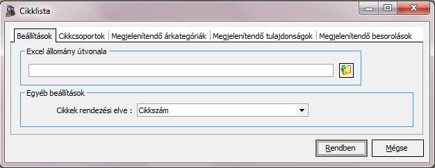 Beállításának elérése: Kimutatások/Egyéb listák/cikkcsoport hierarchia Beállítások Felviteli segédlet Cikkcsoportba nem sorolt cikkek megjelenítése Ha a checkbox be van kapcsolva, akkor a