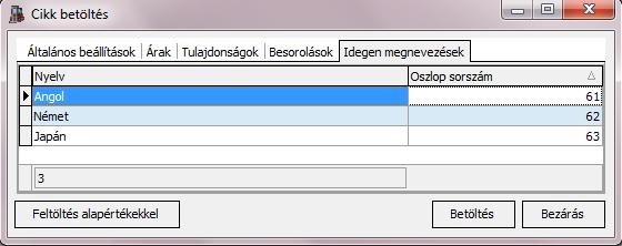 sorszáma 0 legyen. Az oszlopok számozása mindig az első oszloptól kezdődik (A=1, B=2, C=3, stb.).