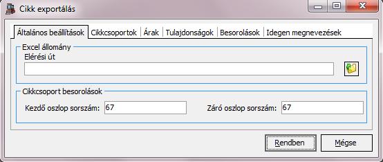 Az oszlopok számozása mindig az első oszloptól kezdődik (A=1, B=2, C=3, stb.). 3.5.2.7. Exportálás 3.5.2.7.1. Cikk exportálás A Partner rendszerben lehetőség van a cikkek exportálására.